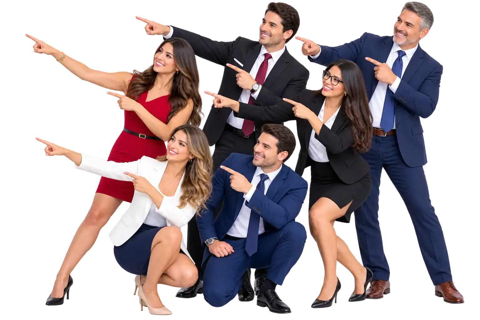 Equipo de gerentes apuntando hacia nuestras soluciones para eventos