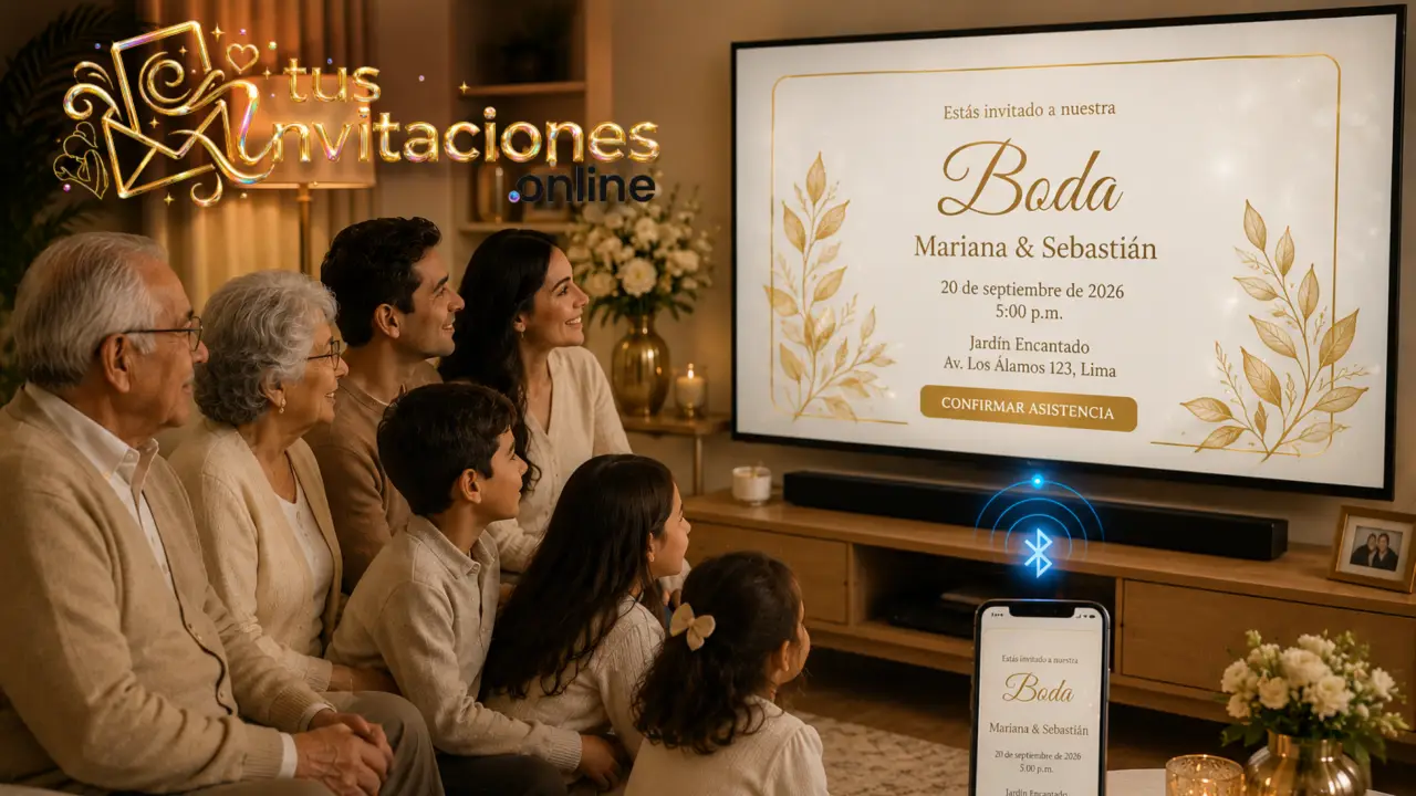 Invitación de boda digital elegante con detalles dorados